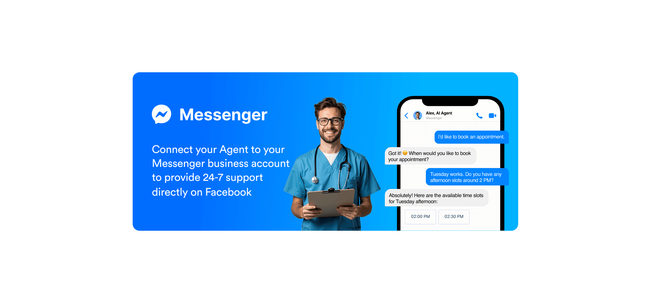 Facebook Messenger connection banner and next to it there is messenger chat screen